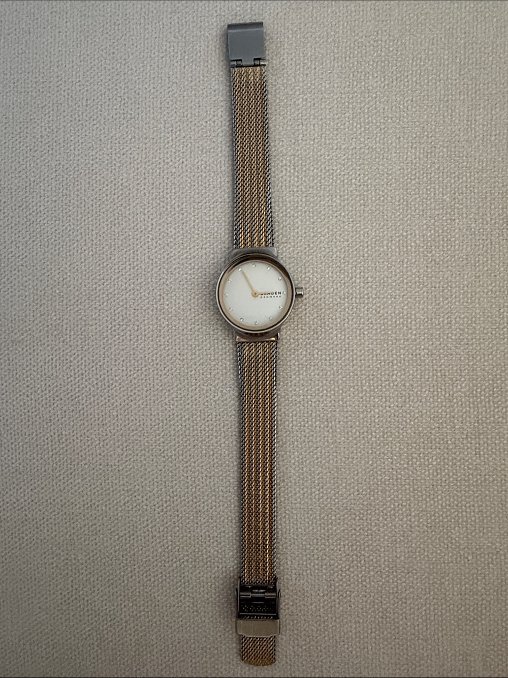 Skagen Two-Tone Mesh Strap Women's Watch with White Dial